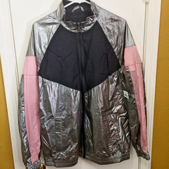 INC men's shiny reflective nylon & mesh lined windbreaker outdoor jogging jacket - Picture 2 of 5